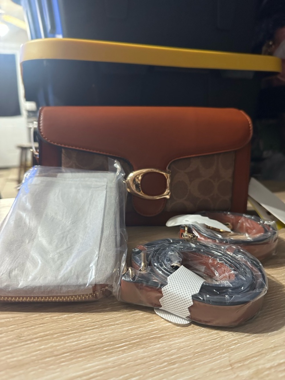 Caramel Leather-Like Signature Canvas Shoulder Bag/ Matching Wallet